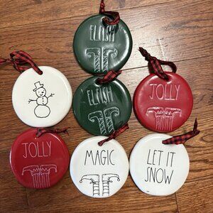 Lot of 7 Rae Dunn by Magenta Flat Ornaments Christmas Tree Ornaments Jolly Magic